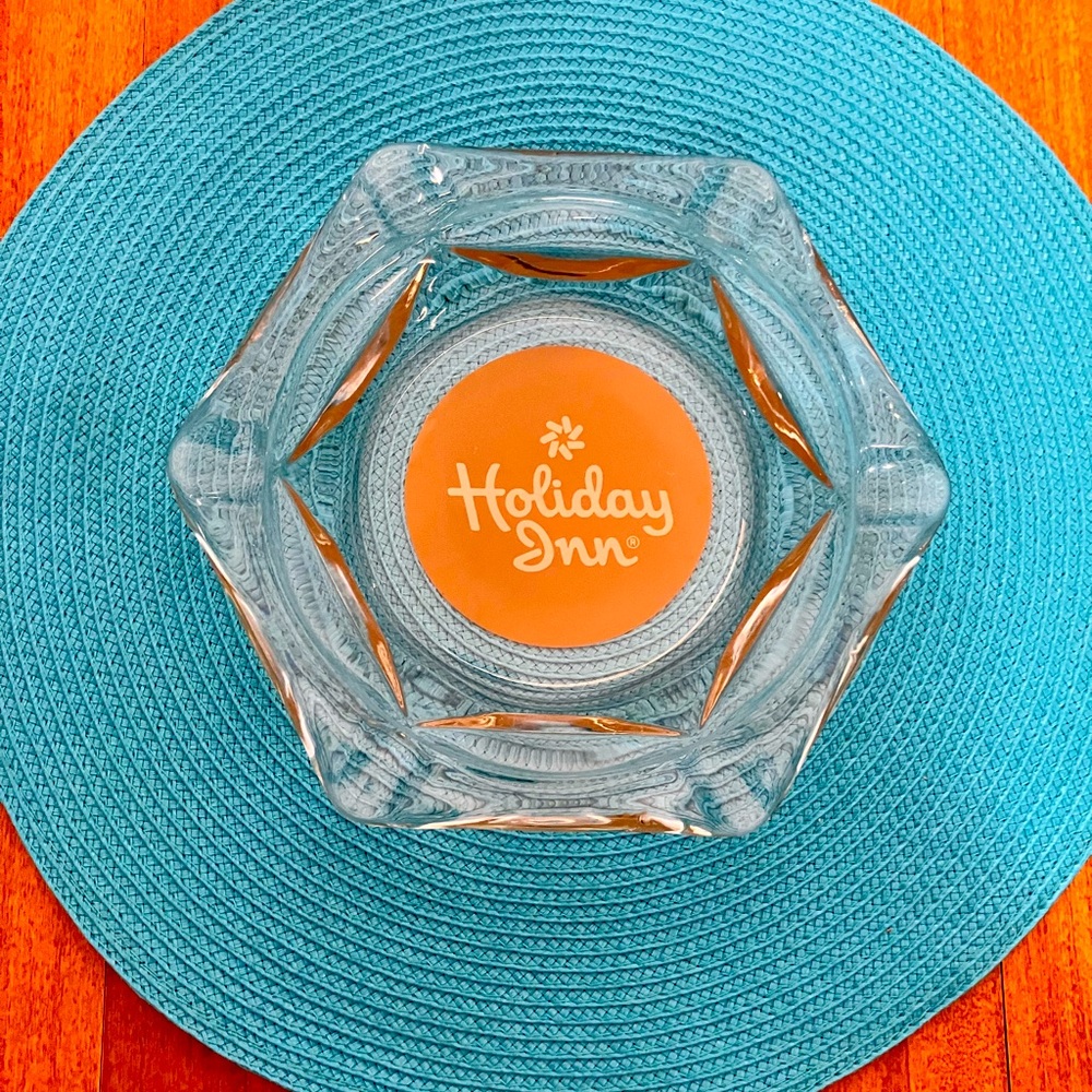 RARE! Vintage Heavy  Glass Hexagon Shaped Large Holiday Inn Ashtray